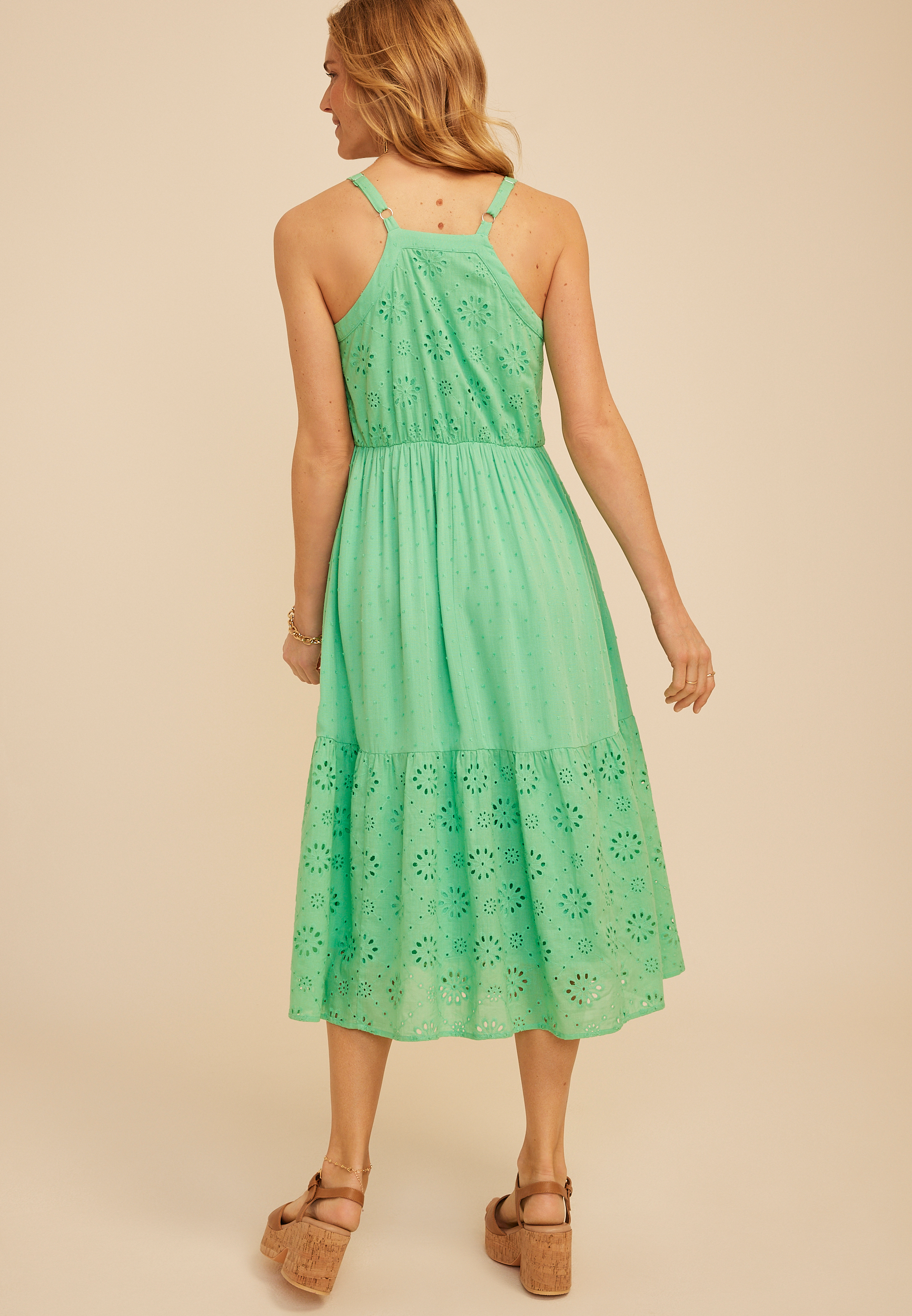 Bare Mixed Fabric Midi Dress - thumbnail 5