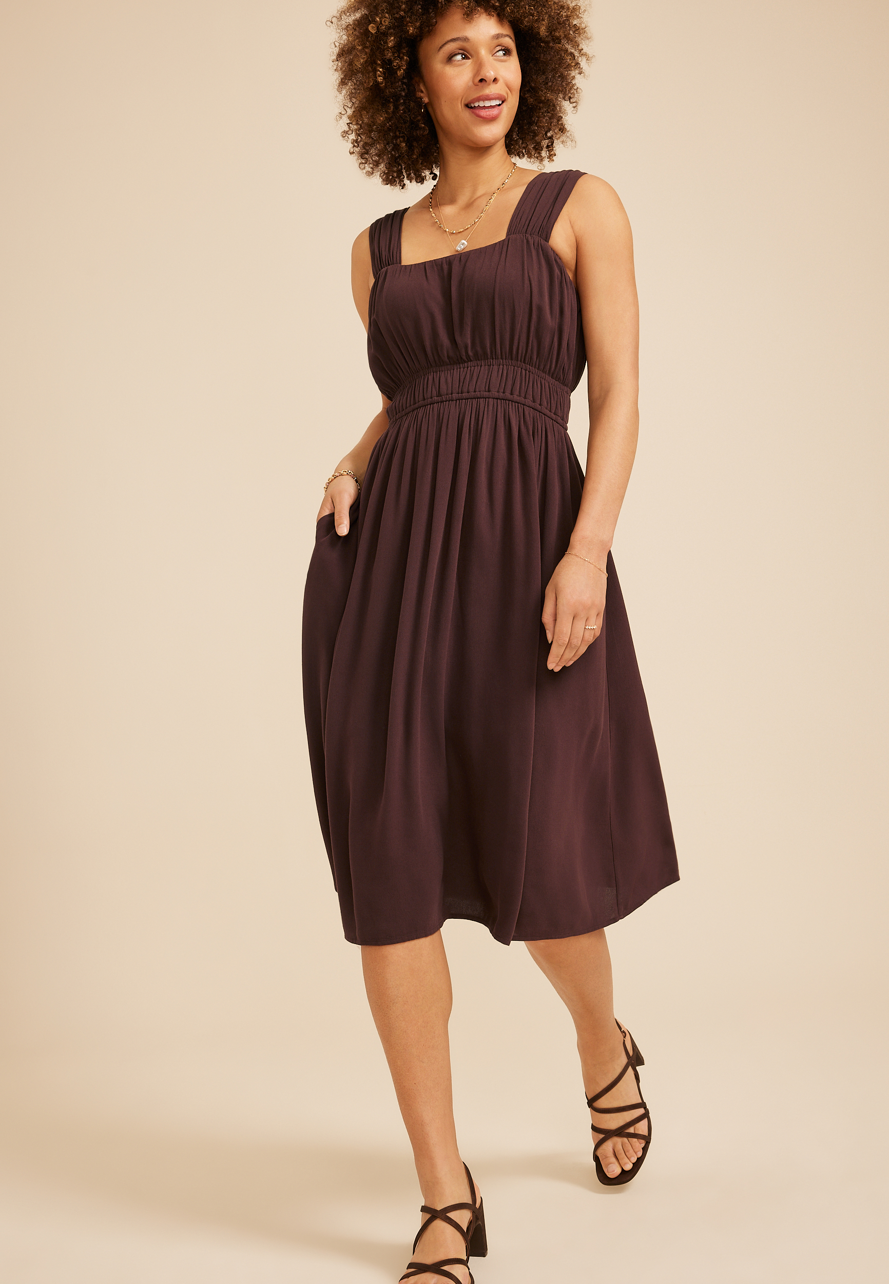 Bare Ruched Empire Waist Midi Dress