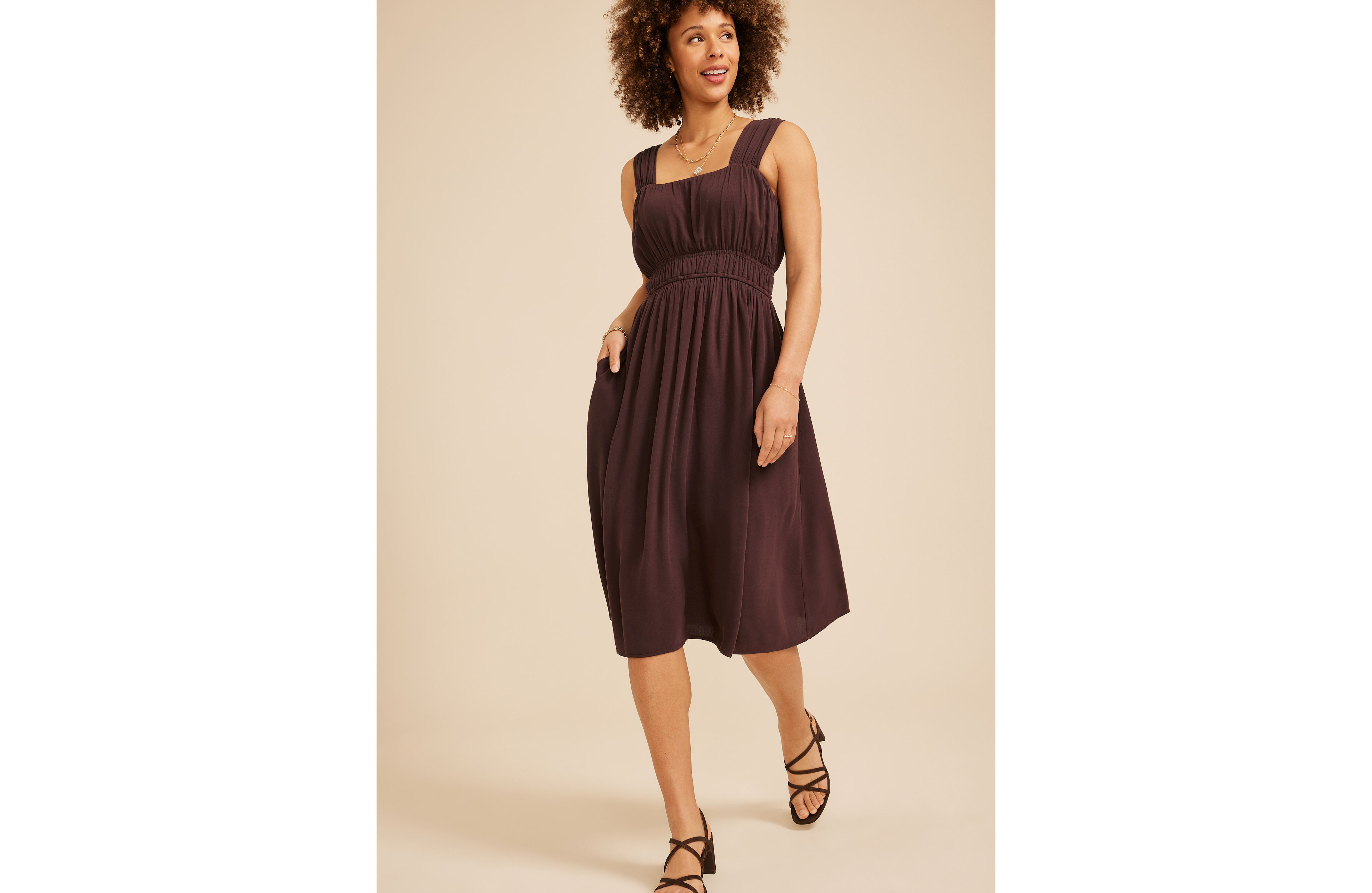 Bare Ruched Empire Waist Midi Dress