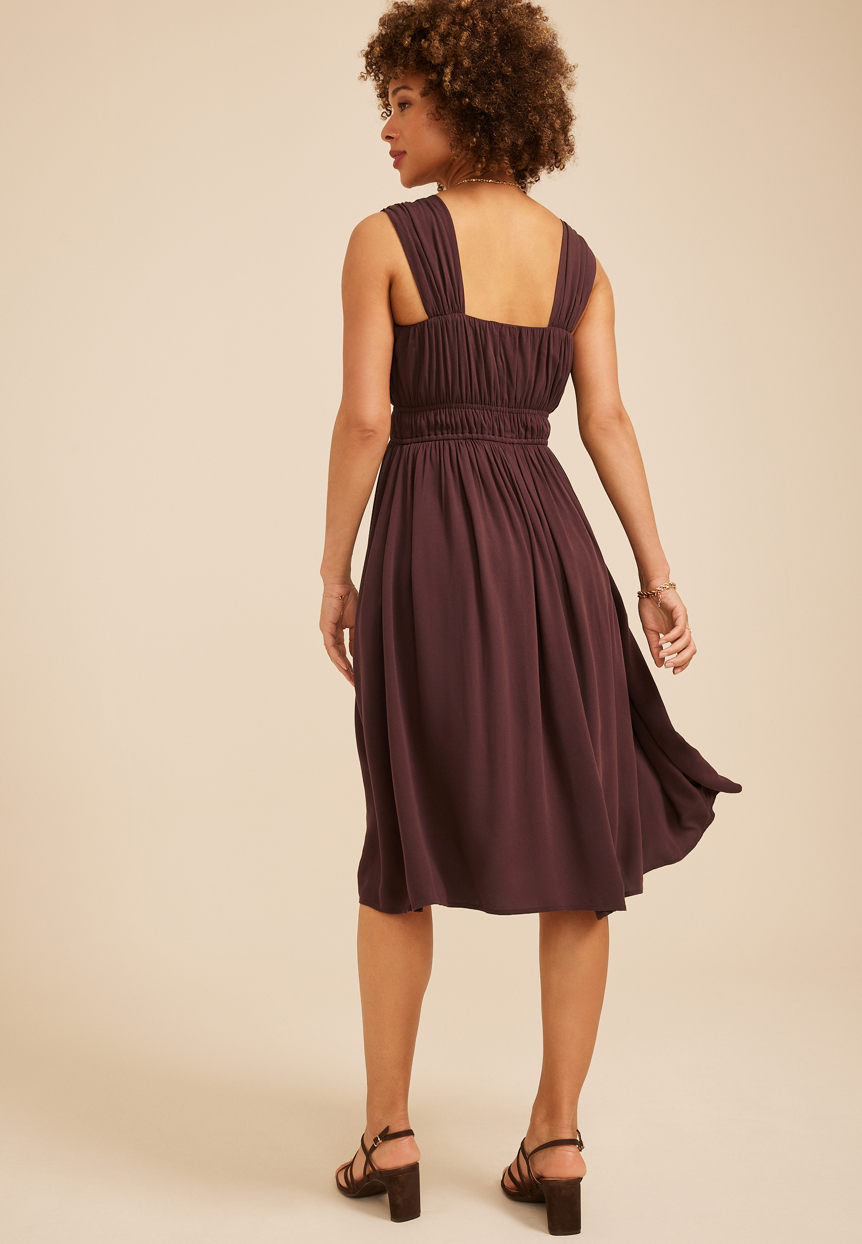 Maurices Women's Bare Ruched Empire Waist Midi Dress Brown Size X Large