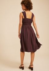 Bare Ruched Empire Waist Midi Dress, COFFEE BEAN, small