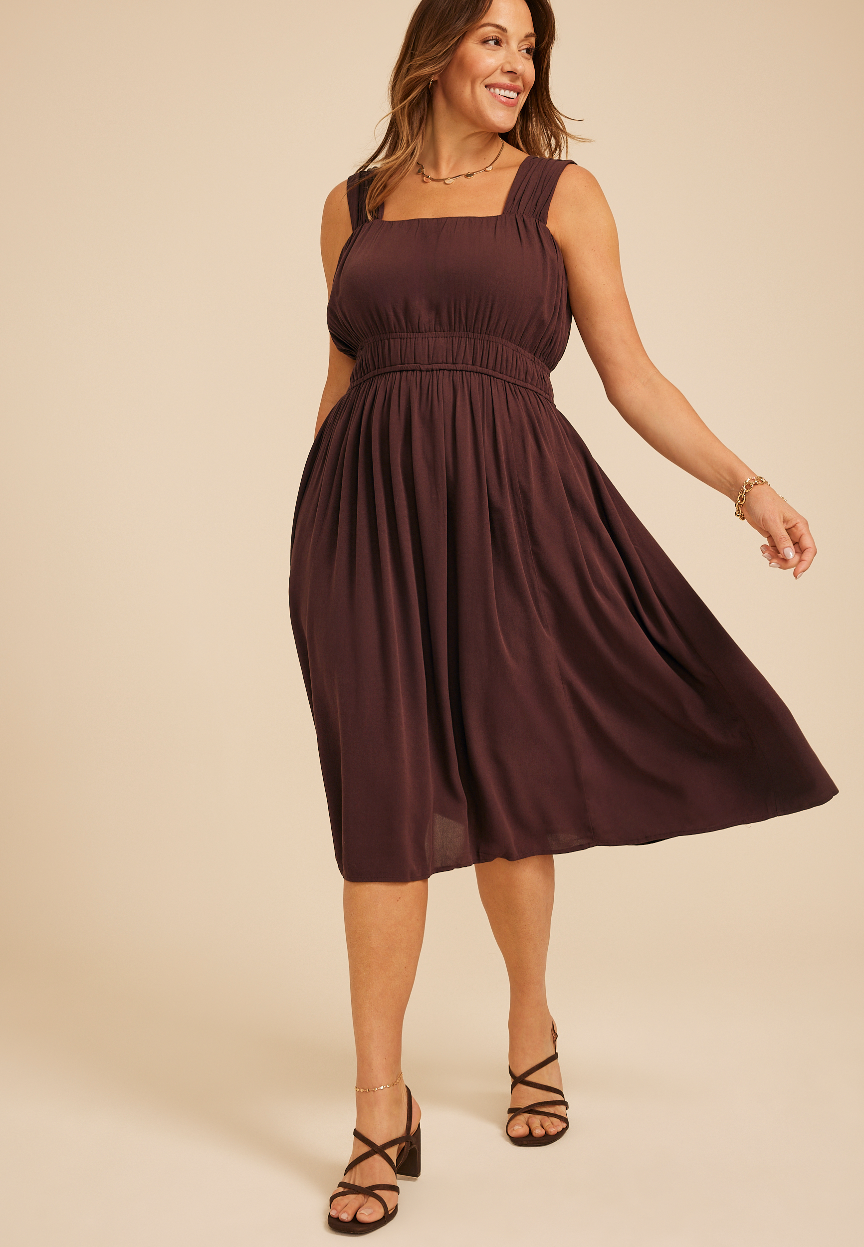 Plus Size Bare Ruched Empire Waist Midi Dress 