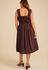 Plus Size Bare Ruched Empire Waist Midi Dress, COFFEE BEAN, small