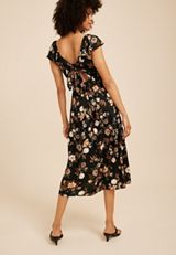 Black Floral Tie Back Midi Dress, C1756, small