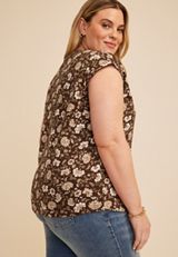 Plus Size 24/7 Shoulder Seamed Floral Tee, CHESTNUT BROWN COMBO, small