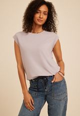 24/7 Shirred Shoulder Cap Sleeve Tee, C6226, small