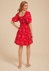 Embroidered Puff Sleeve Mini Dress, C6865, small