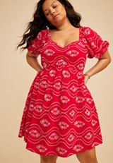 Plus Size Embroidered Puff Sleeve Mini Dress, C6865, small