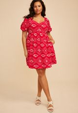 Plus Size Embroidered Puff Sleeve Mini Dress, C6865, small