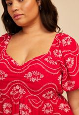 Plus Size Embroidered Puff Sleeve Mini Dress, C6865, small