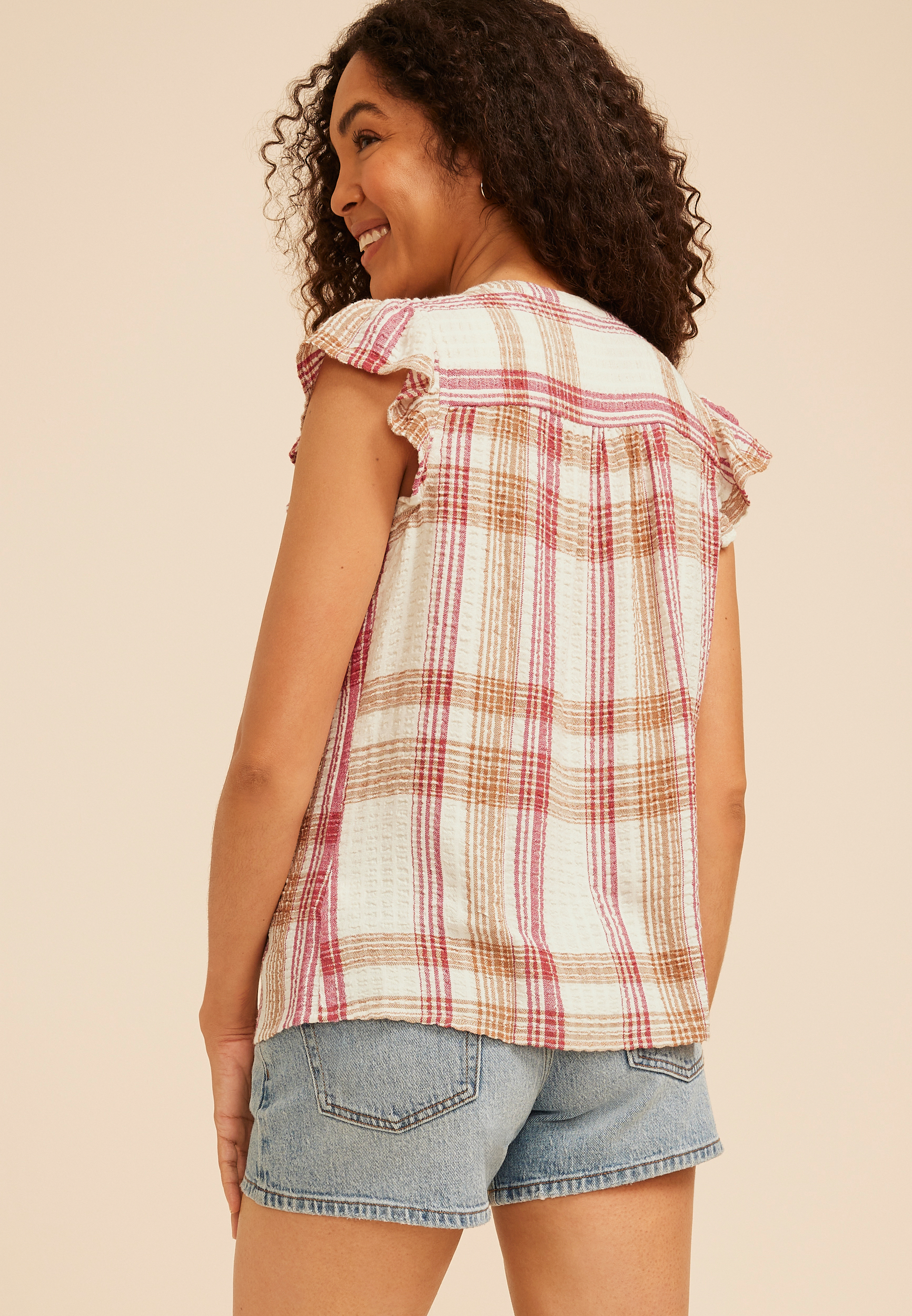 Pucker Plaid Button Down Shirt, C2969, large