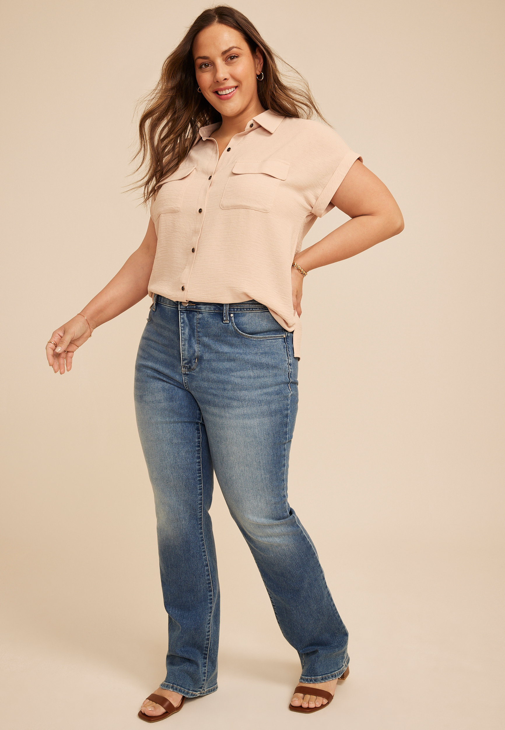 Plus Size Utility Button Down Shirt