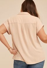 Plus Size Utility Button Down Shirt, C3363, small