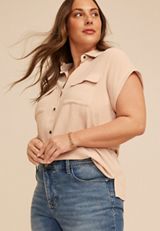 Plus Size Utility Button Down Shirt, C3363, small