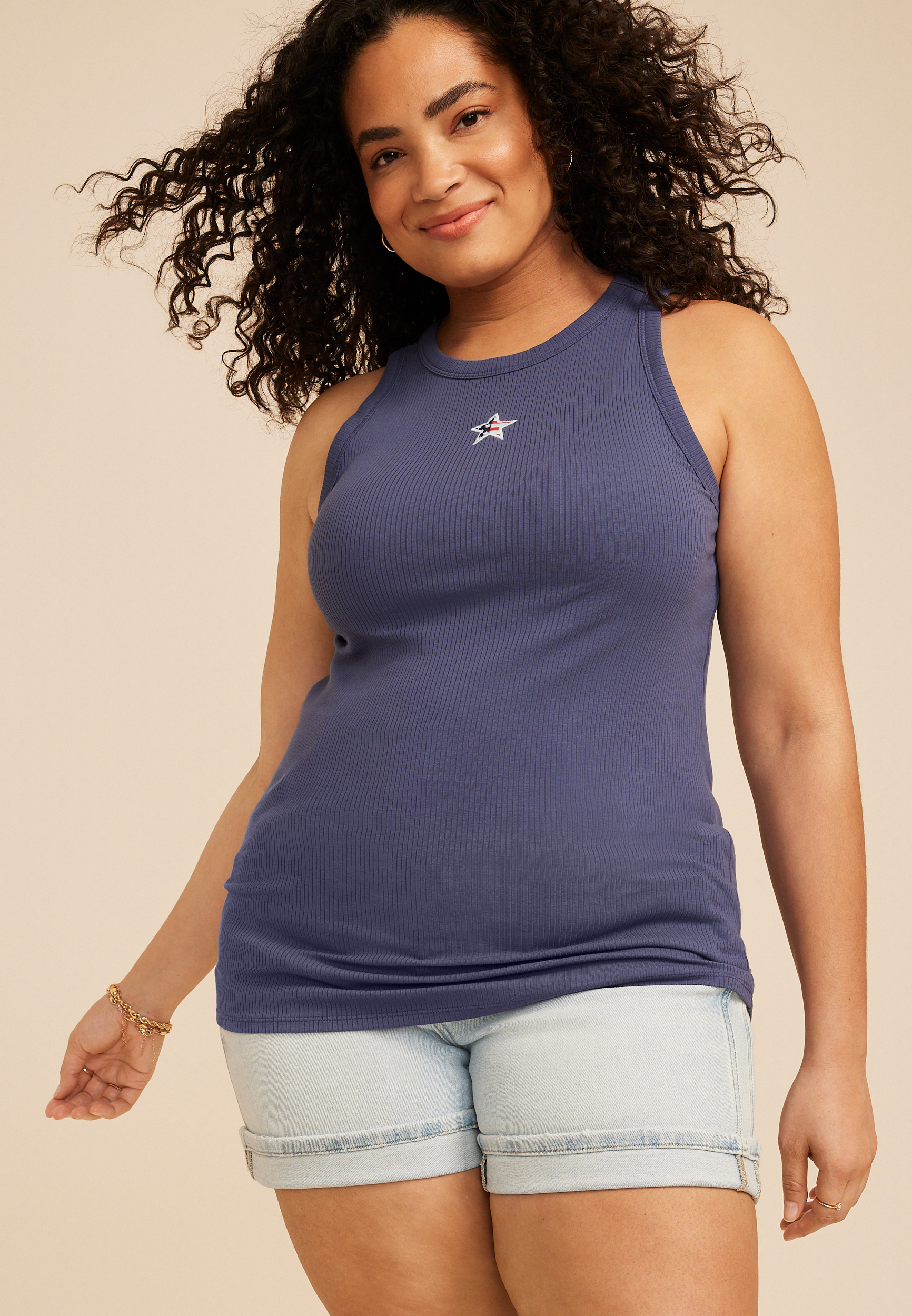Plus Size 24/7 Highline Embroidered Star Americana Tank Top, C1206, large