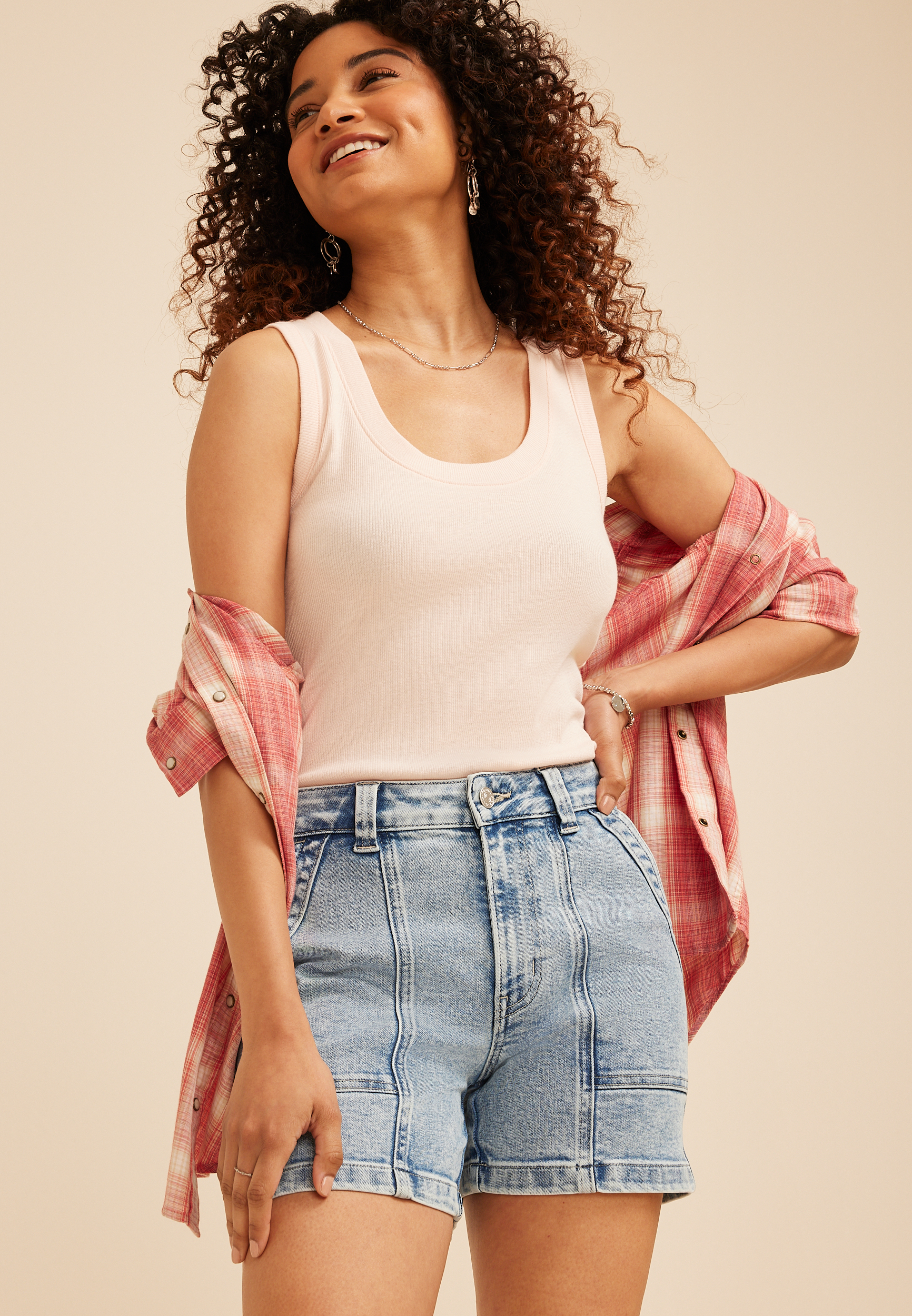 m jeans by maurices™ High Rise Seam Front Wide 5in Shorts | maurices
