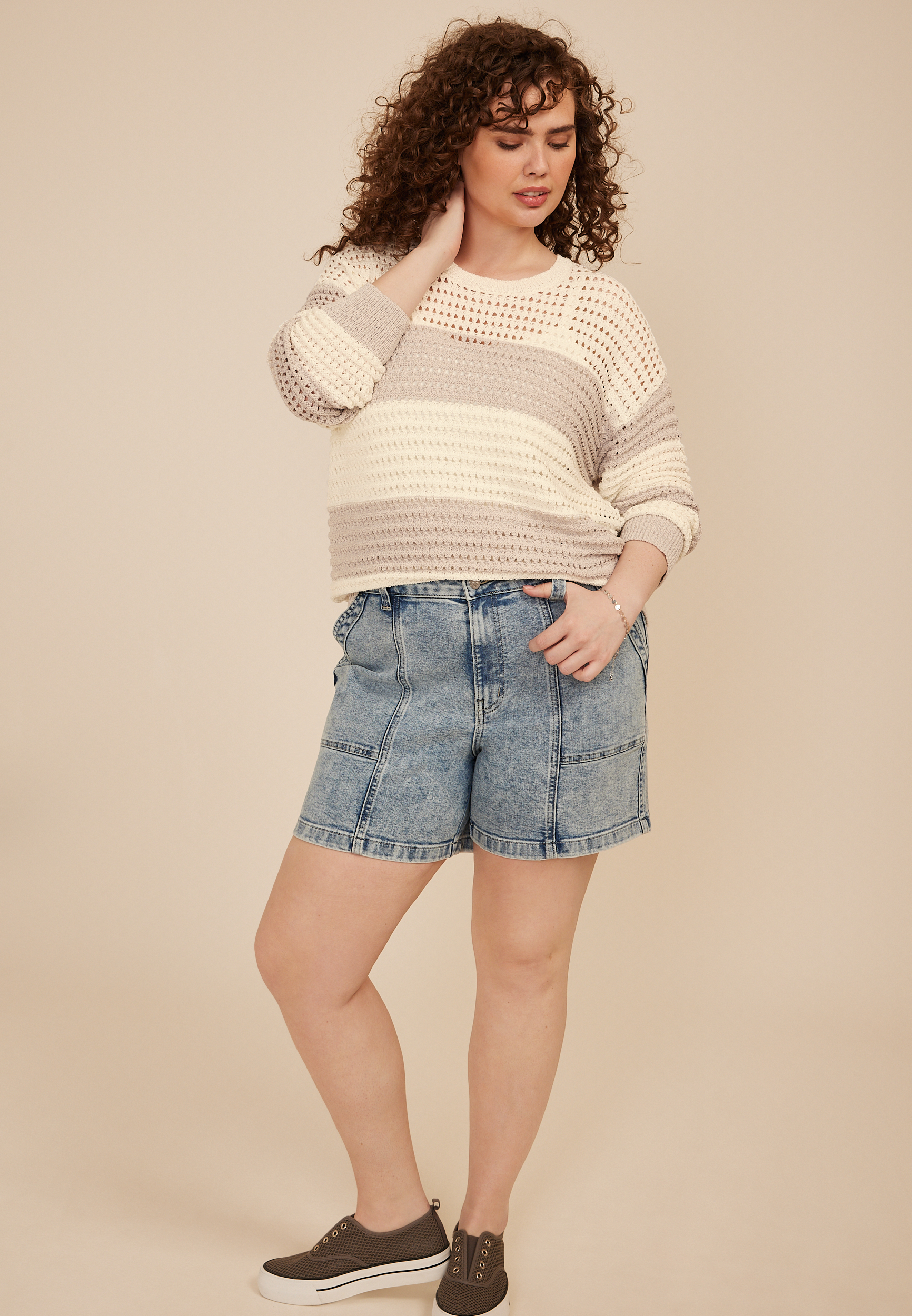 Plus Size m jeans by maurices&trade; High Rise Seam Front Wide 6in Shorts