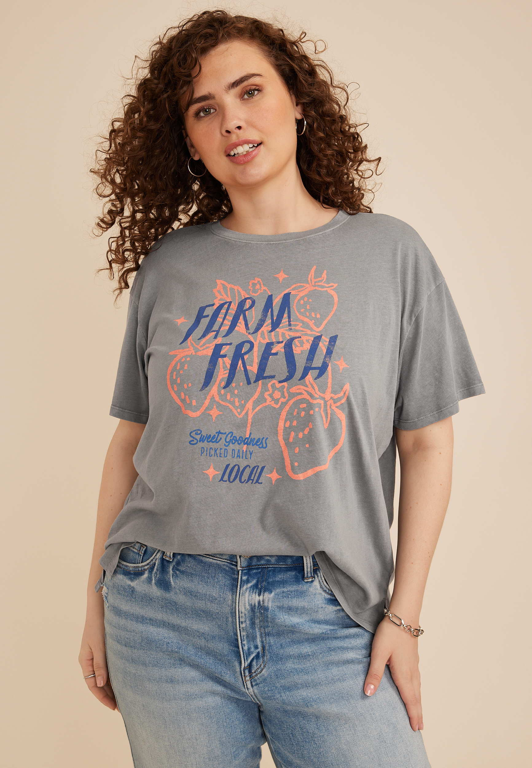 Plus Size Farm Fresh Strawberry Classic Fit Graphic Tee 