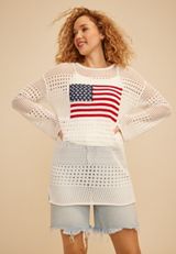 Americana Flag Mixed Stitch Tunic Sweater, C2969, small