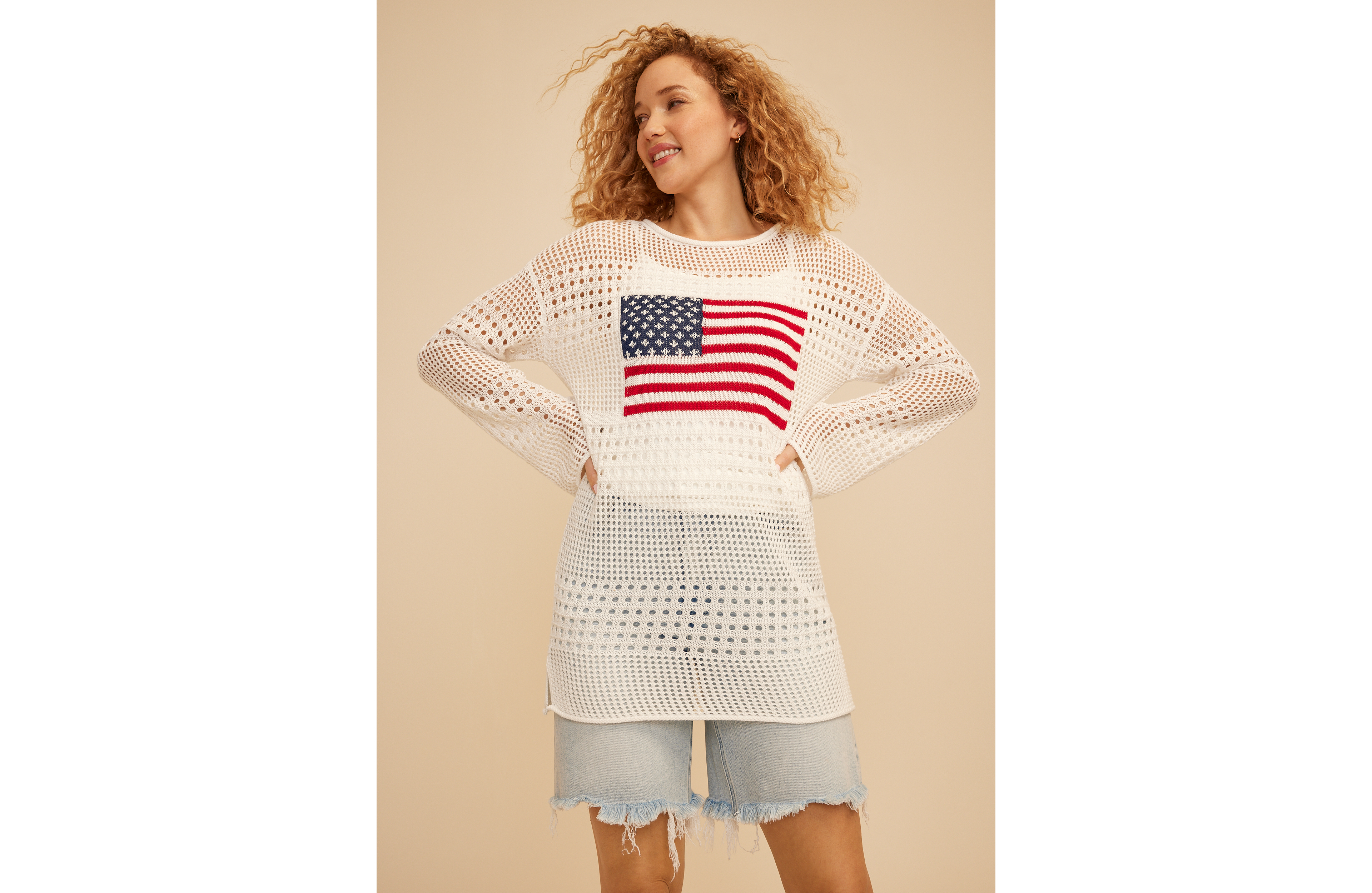 Americana Flag Mixed Stitch Tunic Sweater