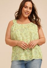 Plus Size Gleam Floral Ruffle Strap Tank Top, C3766, small