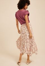 Floral Crinkle Gauze Hanky Hem Maxi Skirt, C8086, small