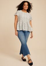 Plus Size Floral Print Peplum Flutter Sleeve Top, C1750, small