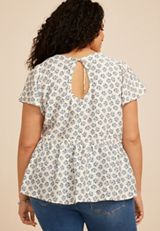 Plus Size Floral Print Peplum Flutter Sleeve Top, C1750, small