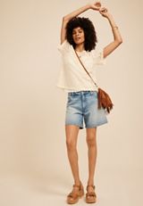 Floral Embroidered Sheer Short Sleeve Top, GARDENIA COMBO, small