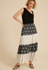 Mixed Print Tiered High Rise Maxi Skirt, C1756, small