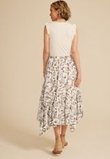 Blue Floral Crinkle Gauze Hanky Hem Maxi Skirt, C5487, small