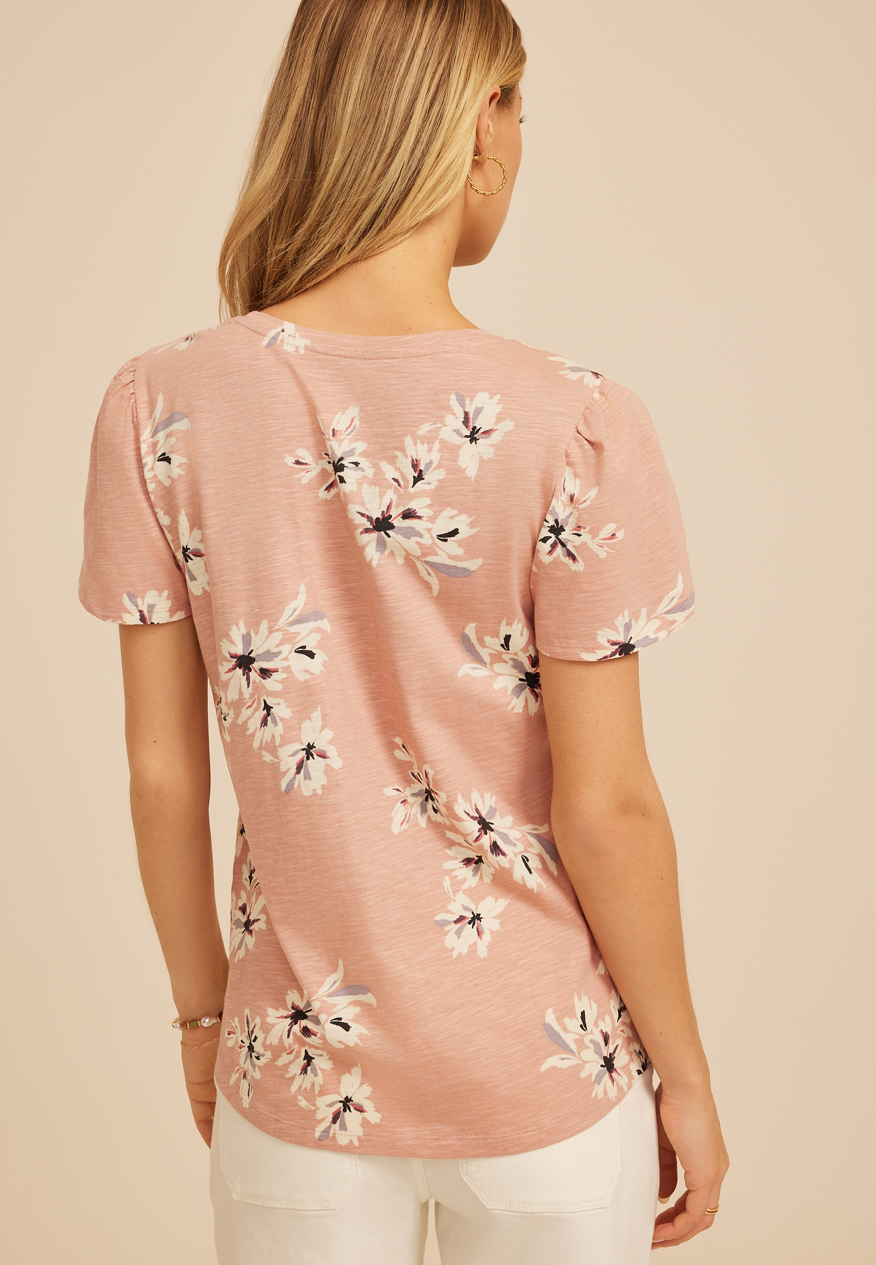 24/7 Holland Floral Scoop Neck Tee, MISTY ROSE COMBO, large