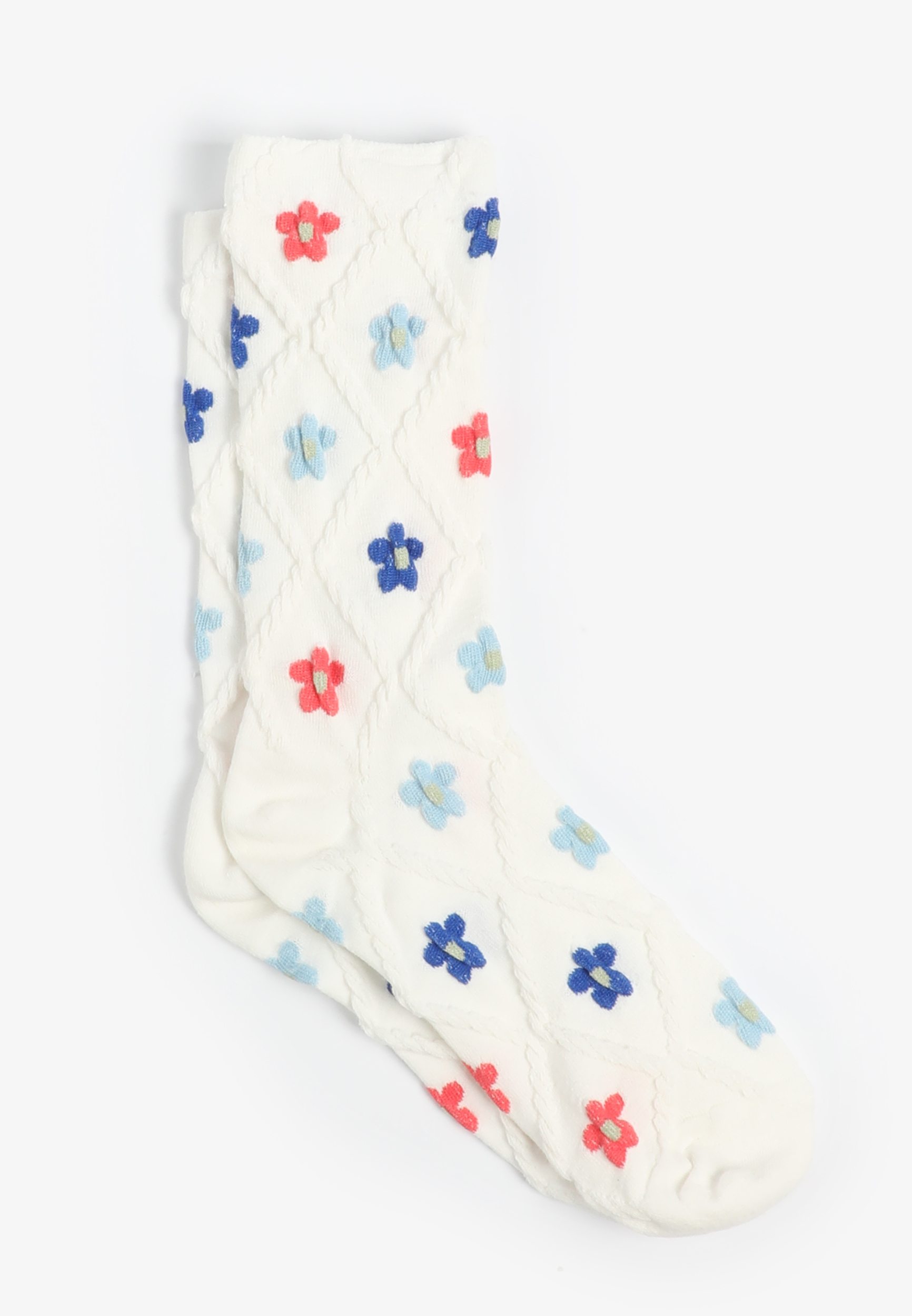 Floral Textured Knit Crew Socks
