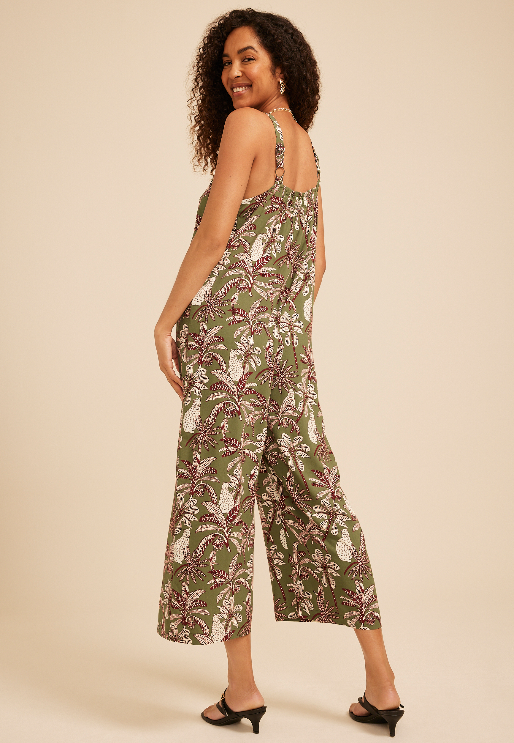 Bare Tropical Print Wide Leg Jumpsuit, C7722, large