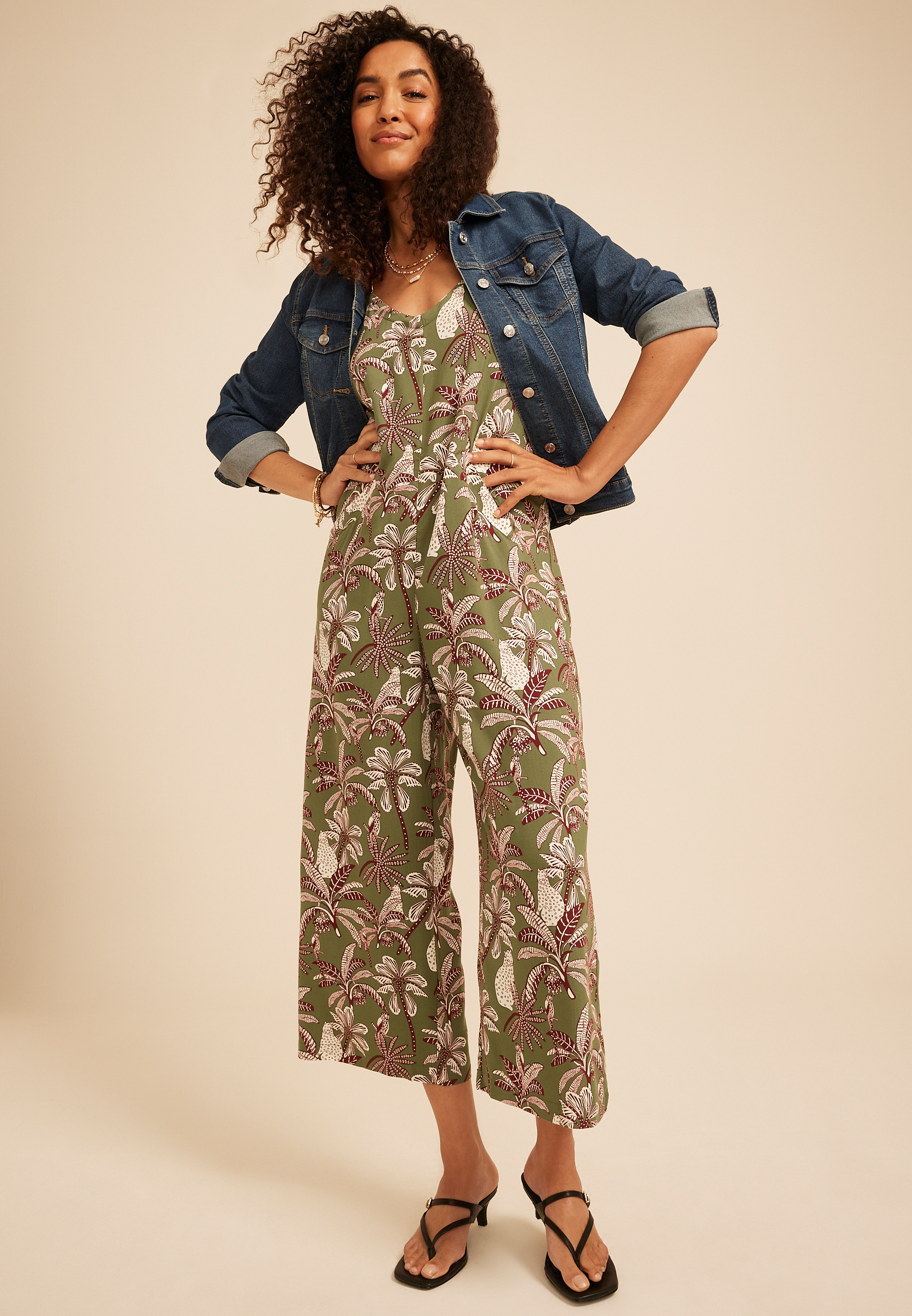 Bare Tropical Print Wide Leg Jumpsuit, C7722, large