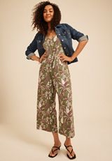 Bare Tropical Print Wide Leg Jumpsuit, C7722, small