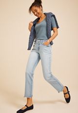 KanCan&trade; Mid Rise Fray Waist Ripped Hem Straight Jean, C2806, small