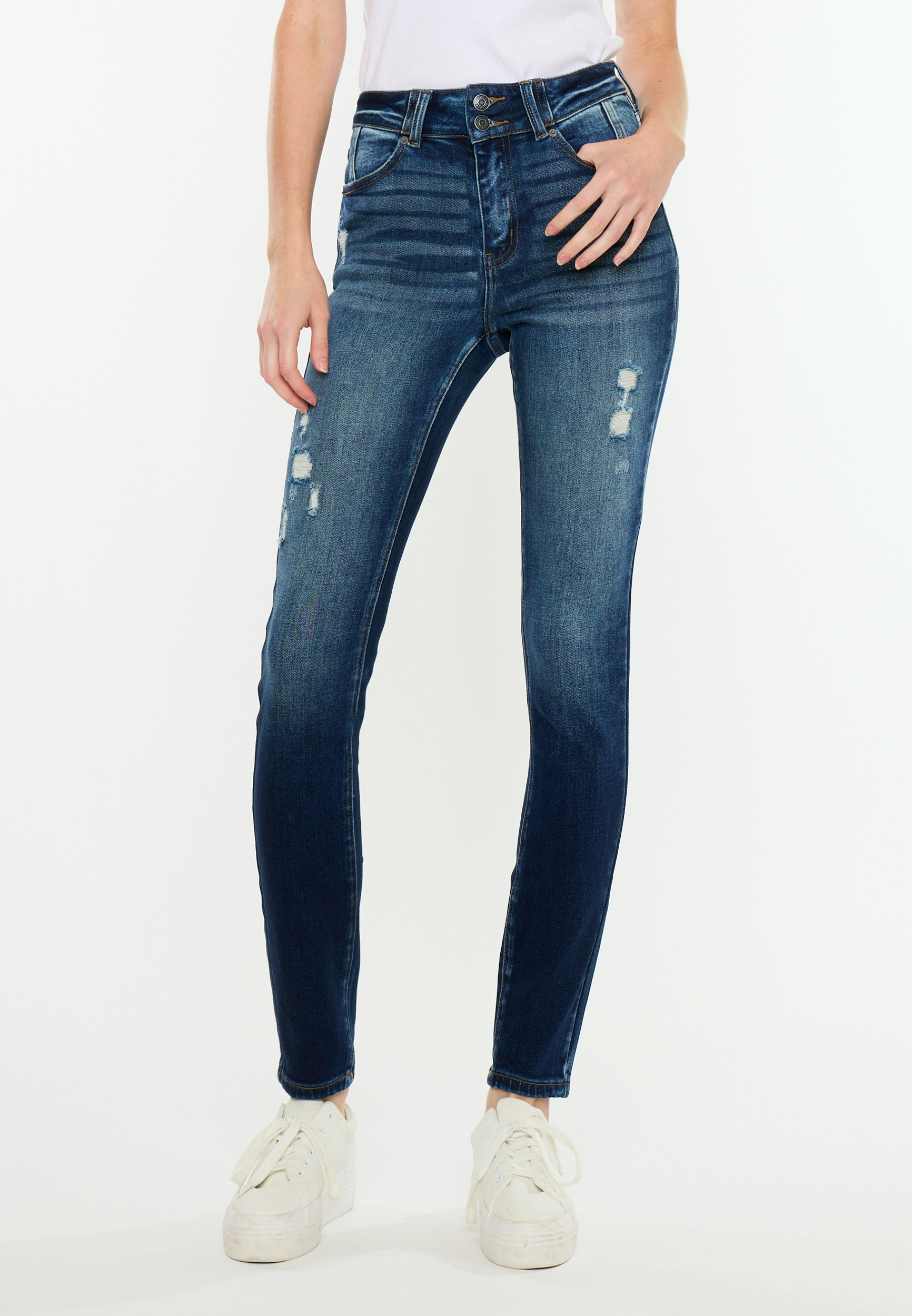 KanCan&trade; Curvy High Rise Double Button Skinny Jean