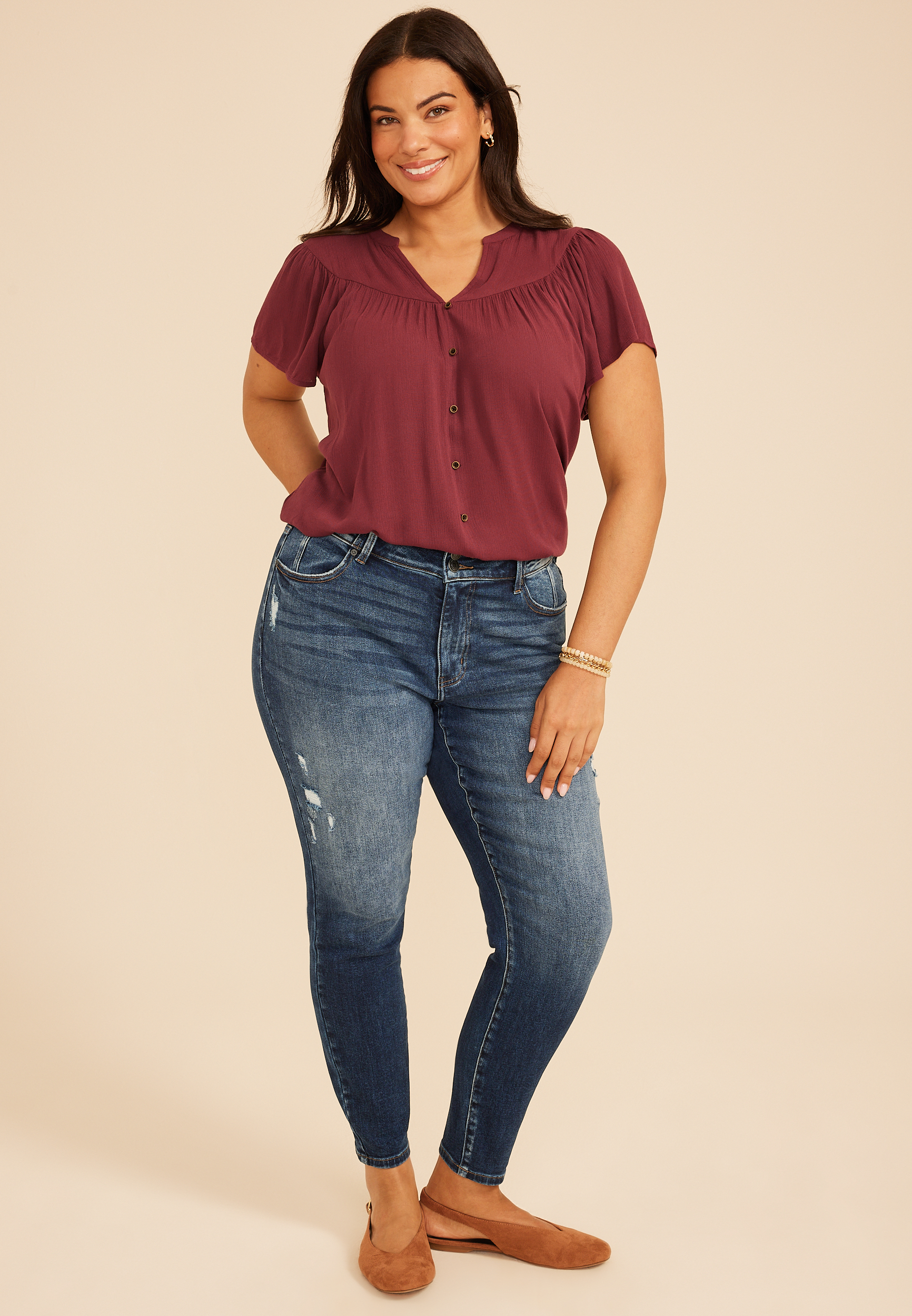 Plus Size KanCan&trade; Curvy High Rise Double Button Skinny Jean