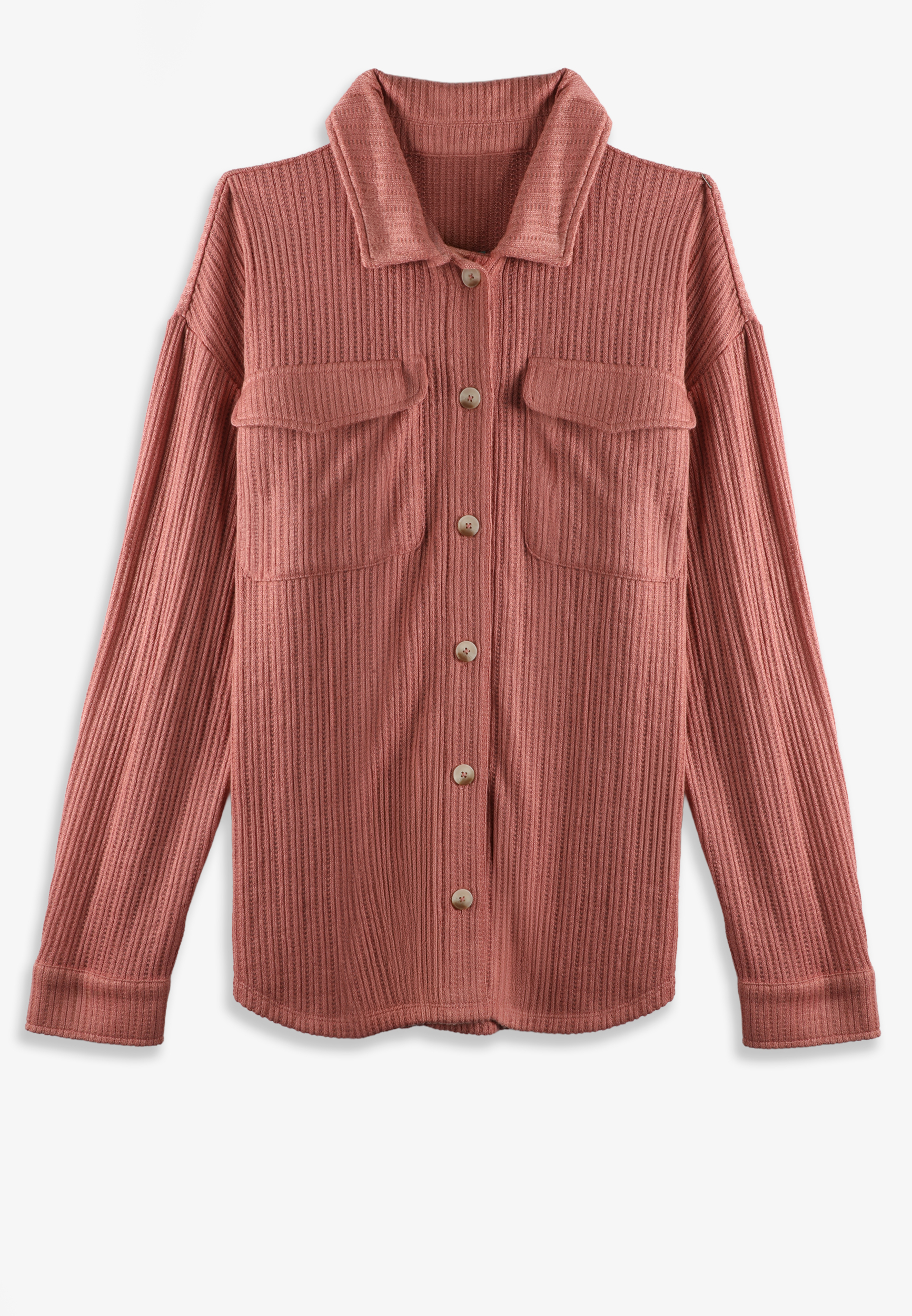 Open Stitch Knit Button Front Shacket