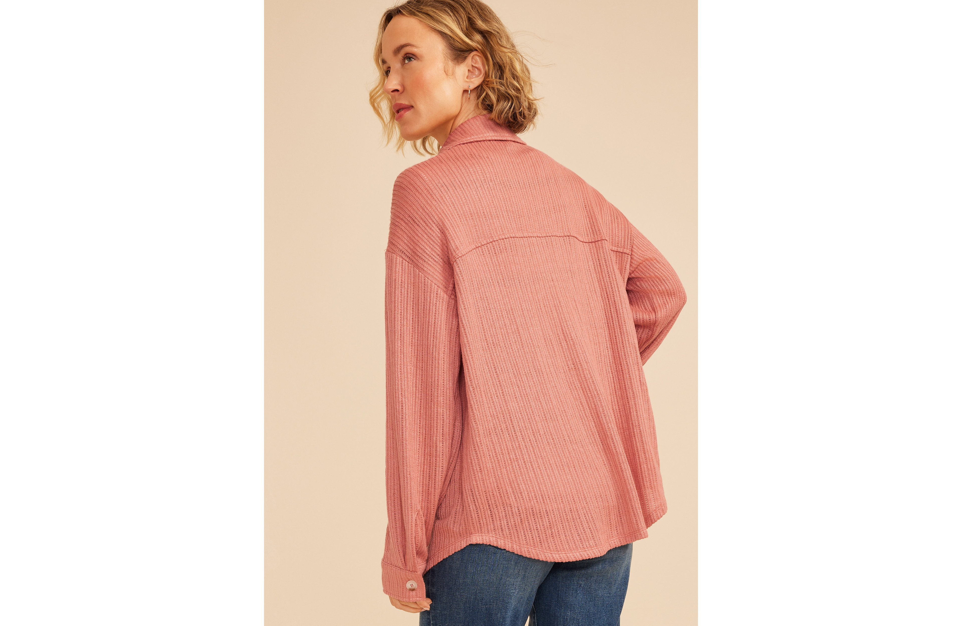 Open Knit Button Front Shacket