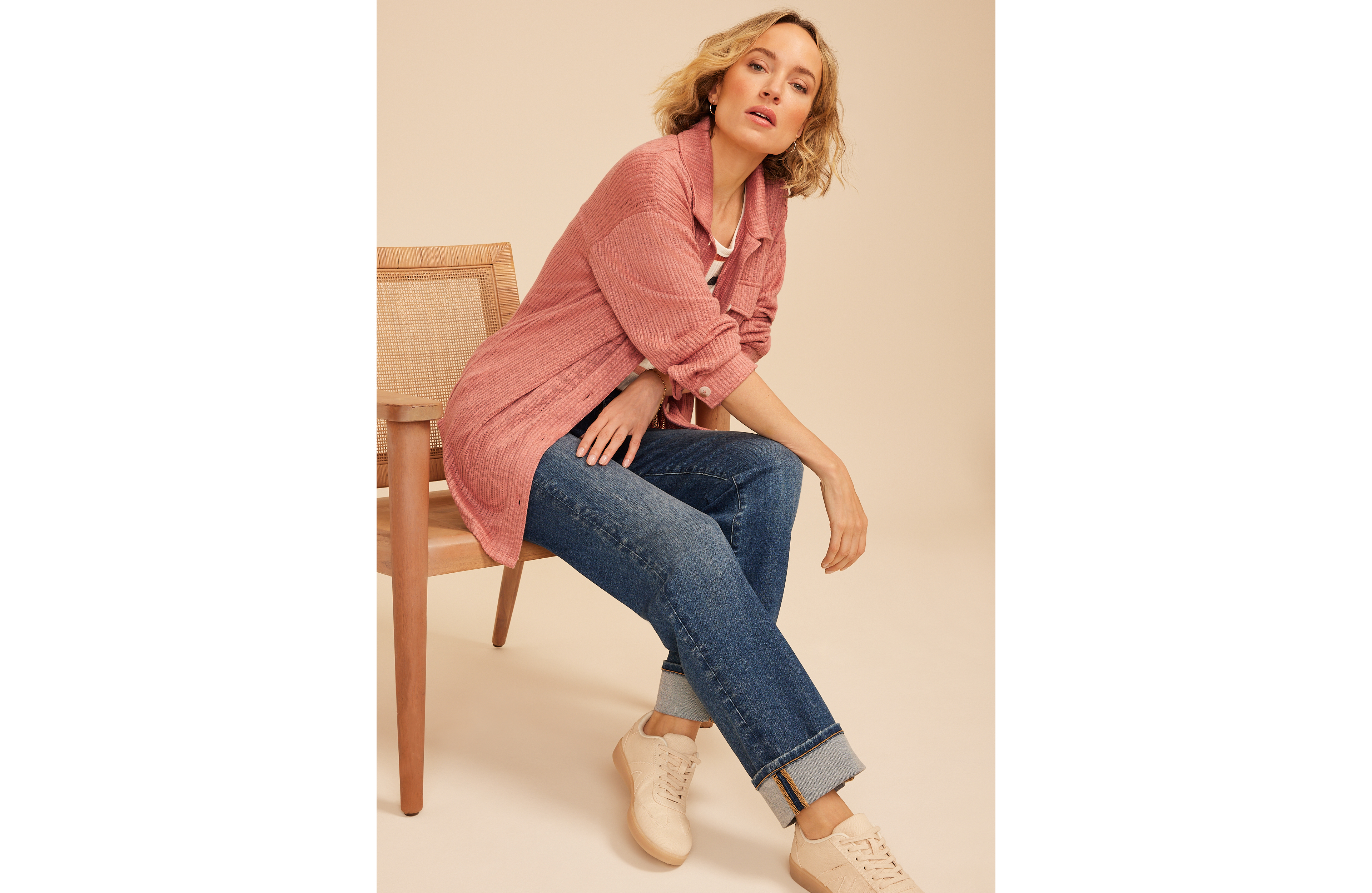 Open Knit Button Front Shacket