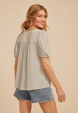 Lace Trim Square Neck Short Sleeve Top, C5487, small