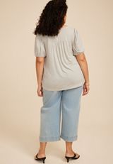 Plus Size Lace Trim Square Neck Short Sleeve Top, C5487, small