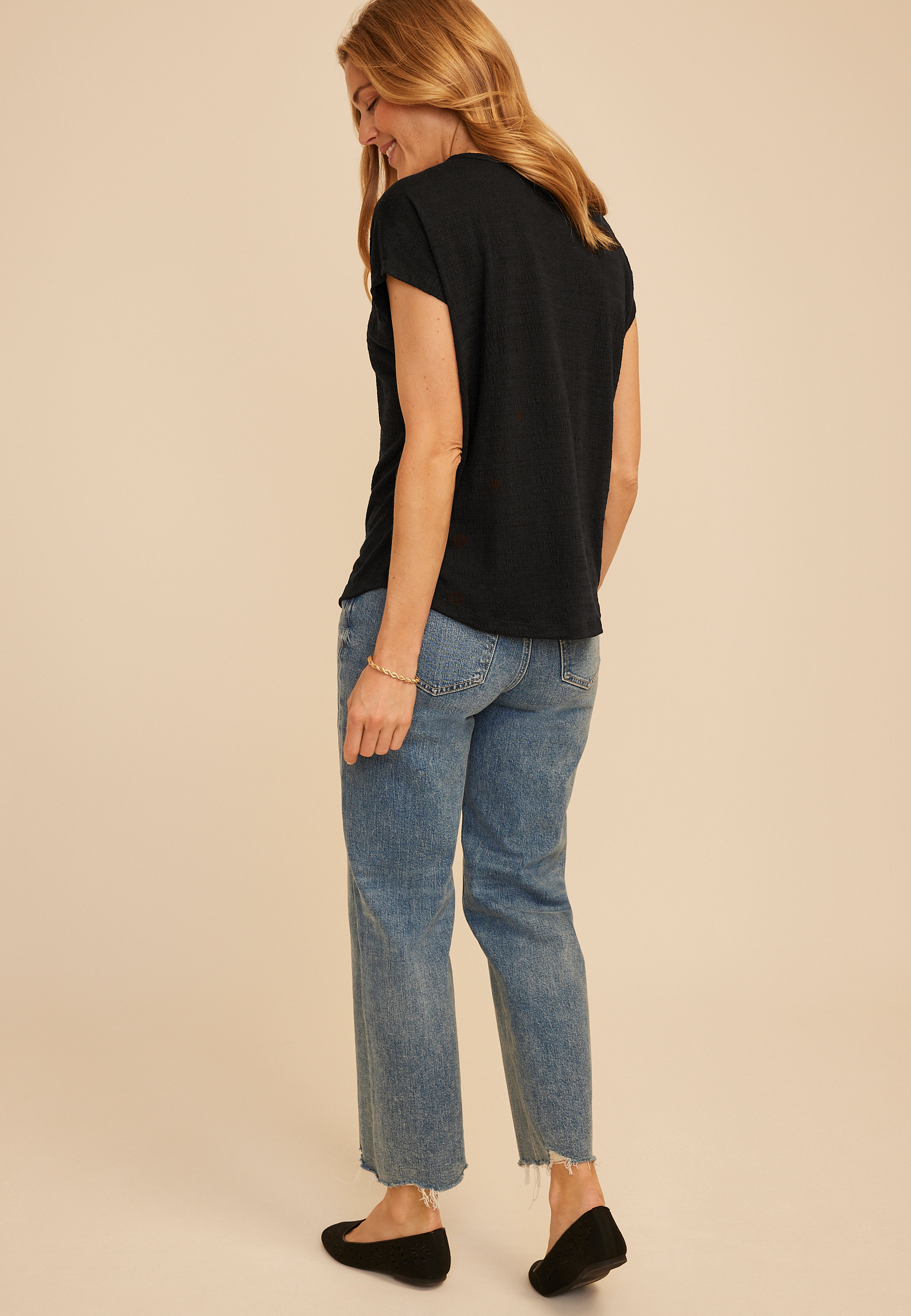 Textured Button Front Henley Top