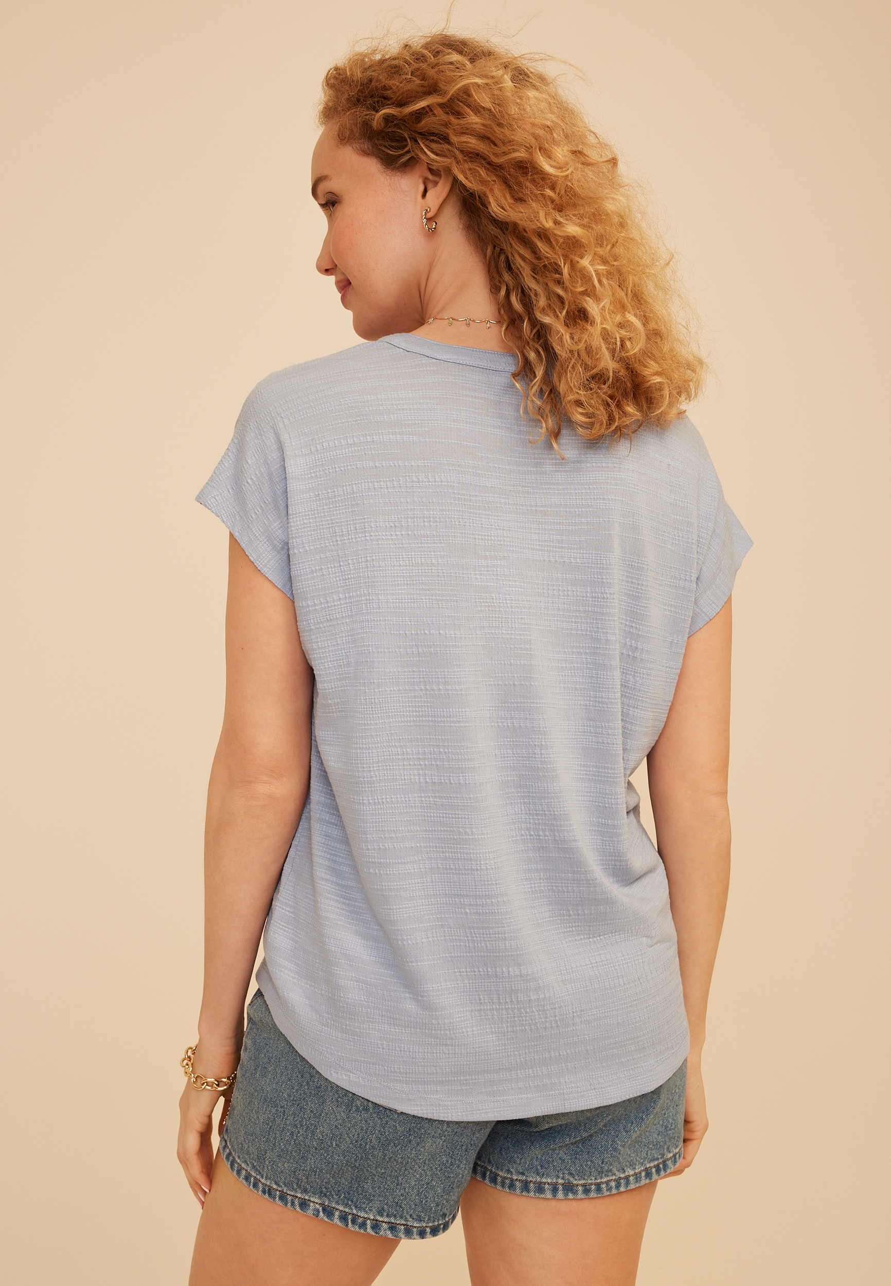 Textured Button Front Henley Top - thumbnail 2