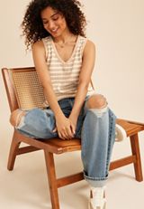 Neutral Striped Jacquard V Neck Tank Top, C8582, small