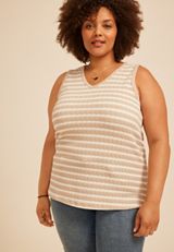 Plus Size Neutral Striped Jacquard V Neck Tank Top, C8582, small
