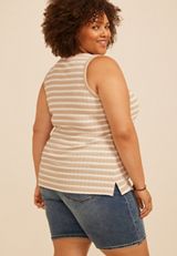 Plus Size Neutral Striped Jacquard V Neck Tank Top, C8582, small