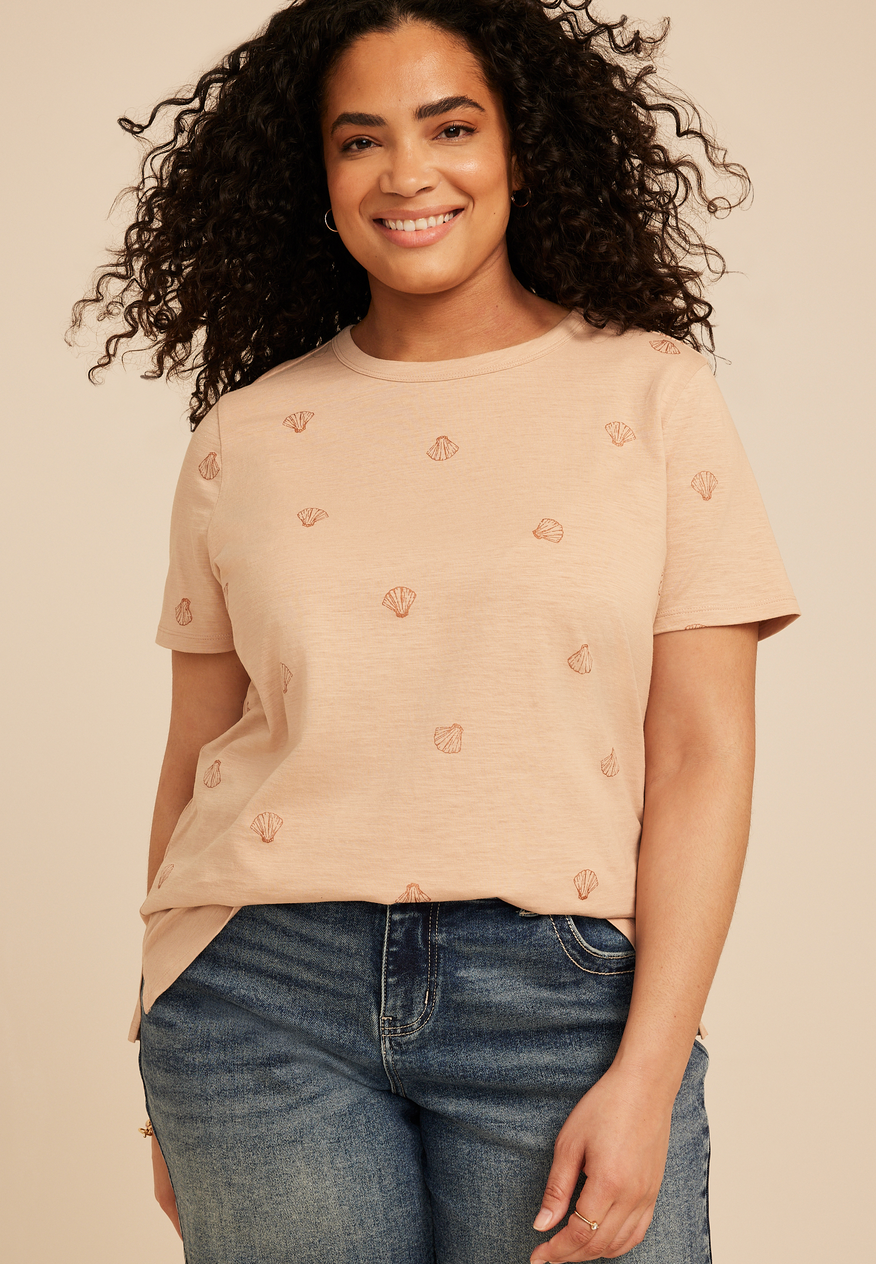 Plus Size 24/7 Dawson Shell Print Crew Neck Tee, C8582, large